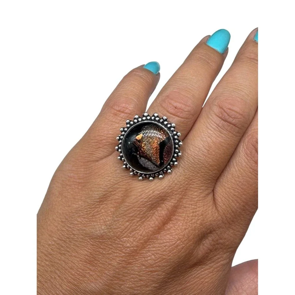 Dichroic Glass Ring Size 9 925 Sterling Silver Overlay